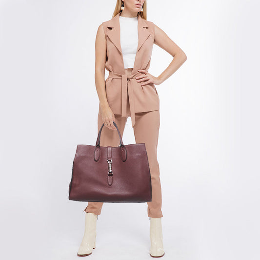 Luxury Gucci Trending 2025 Burgundy Leather Jackie Tote