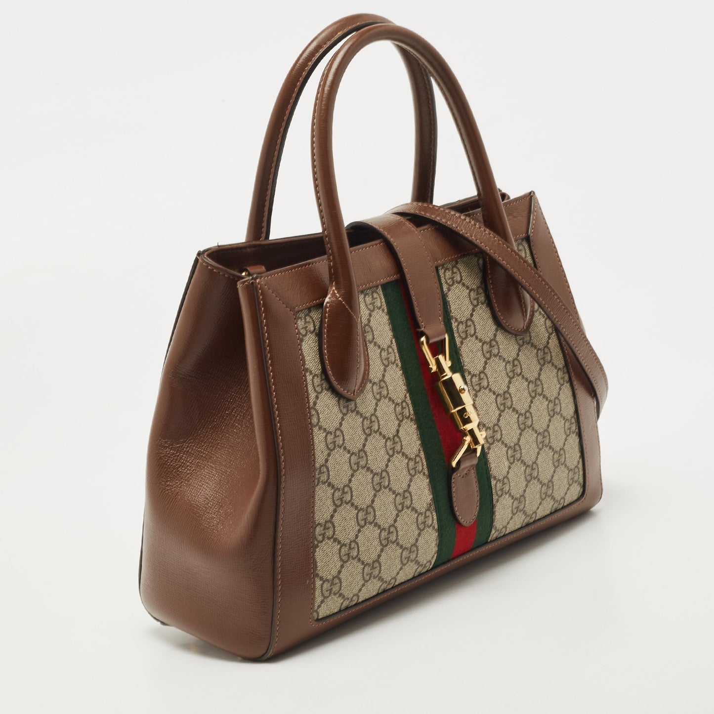 Luxury Gucci Trending 2025 Brown/Beige GG Supreme Canvas and Leather Medium Web Jackie 1961 Tote