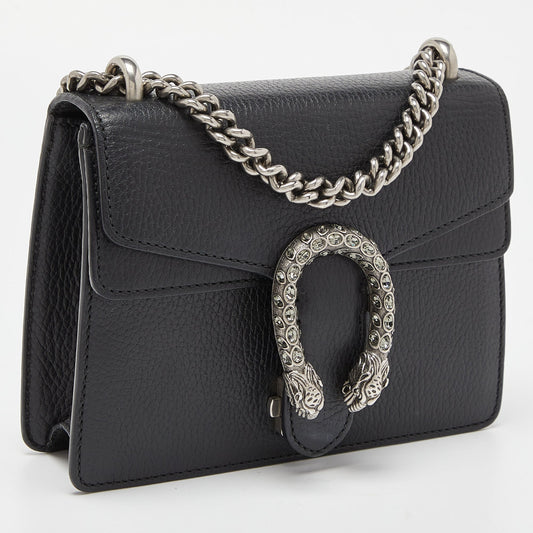 Luxury Gucci Trending 2025 Black Leather Mini Dionysus Shoulder Bag