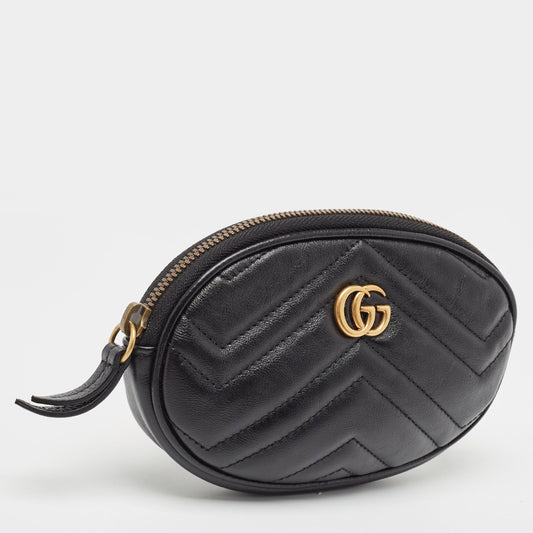 Luxury Gucci Trending 2025 Black Leather GG Marmont Pouch