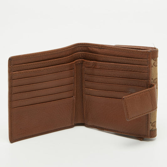 Luxury Gucci Trending 2025 Brown/Beige GG Canvas and Leather Bamboo Tassel Compact Wallet