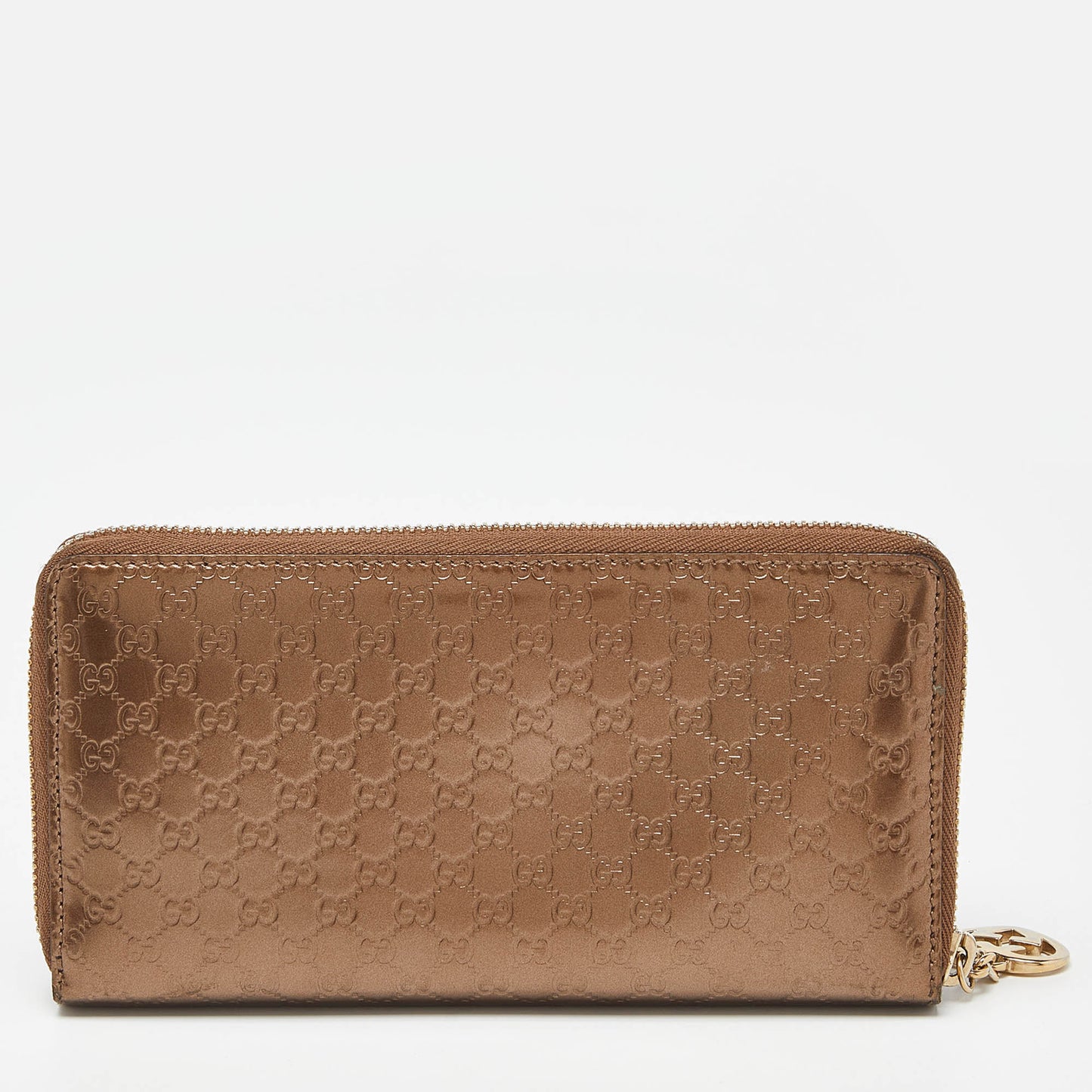 Luxury Gucci Trending 2025 Bronze ssima Patent Leather Zip Around Wallet