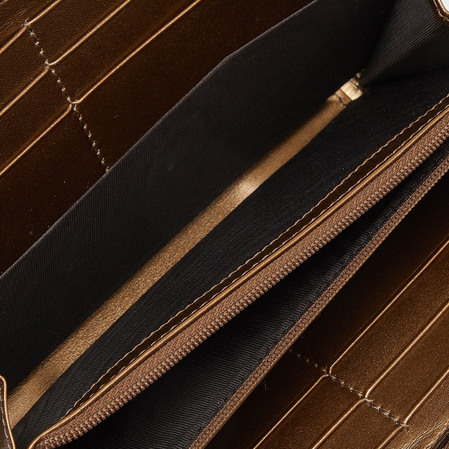 Luxury Gucci Trending 2025 Bronze ssima Patent Leather Zip Around Wallet