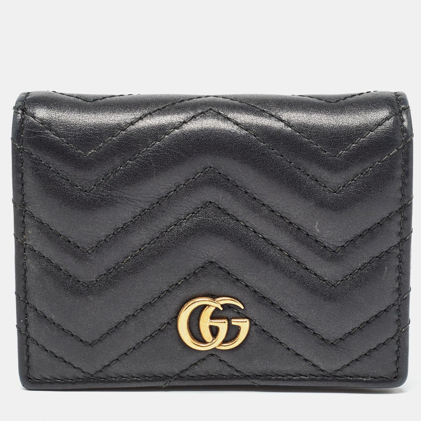 Luxury Gucci Trending 2025 Black Matelasse Leather GG Marmont Card Case