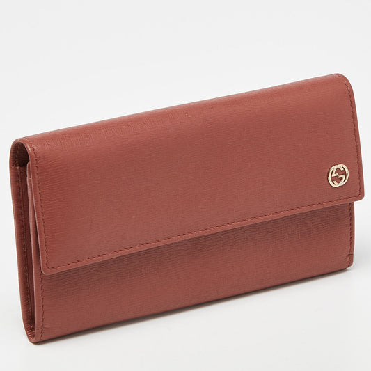 Luxury Gucci Trending 2025 Brown Brick Leather Interlocking G Continental Wallet