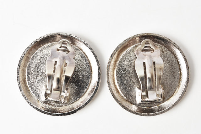 Chanel Vintage Earrings Coco Mark Circle Gold/Black/Silver