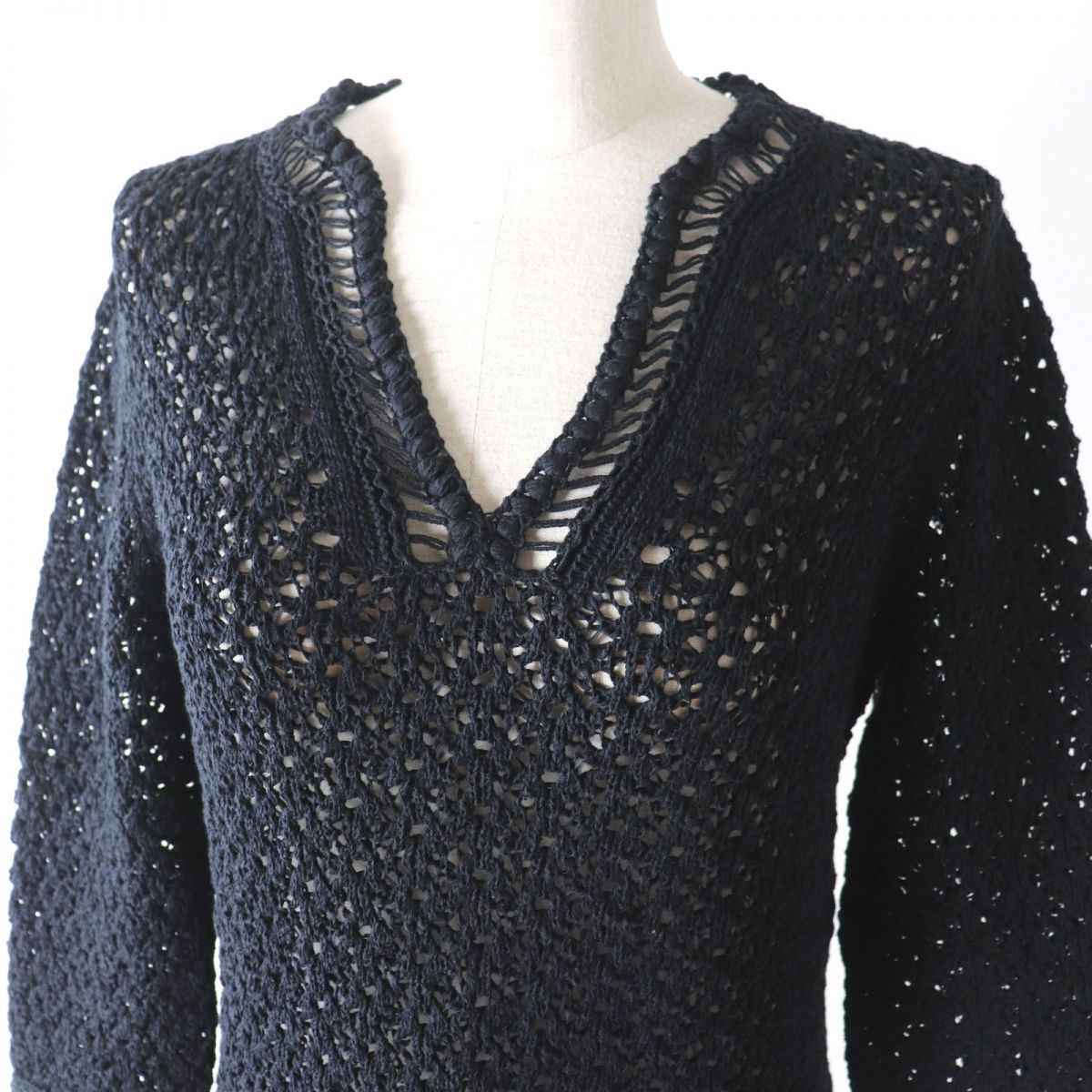 Chanel Camellia Button Knit Dress Black 34