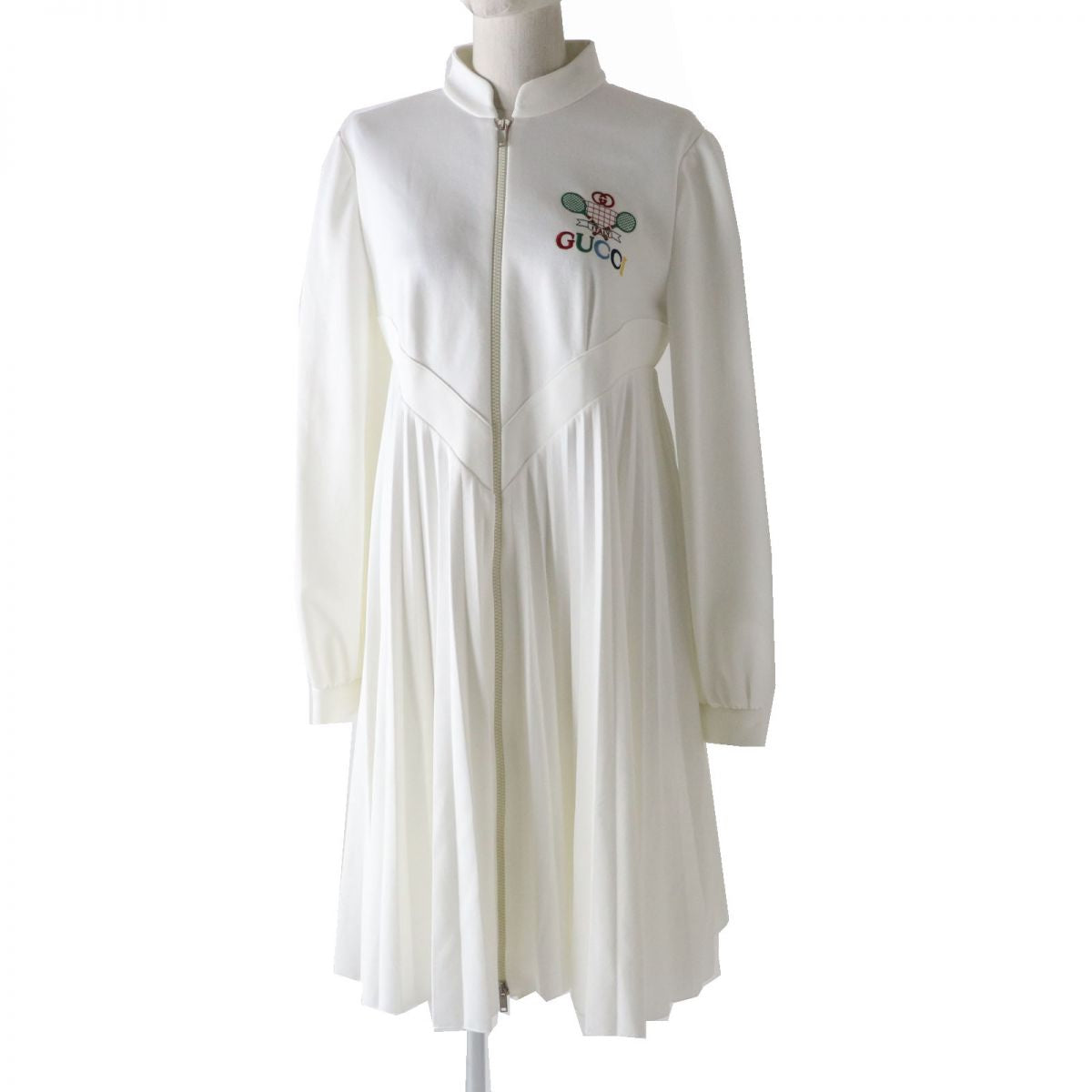 Luxury Gucci Trending 2025 Women's Tennis Logo Pleated Dress White M