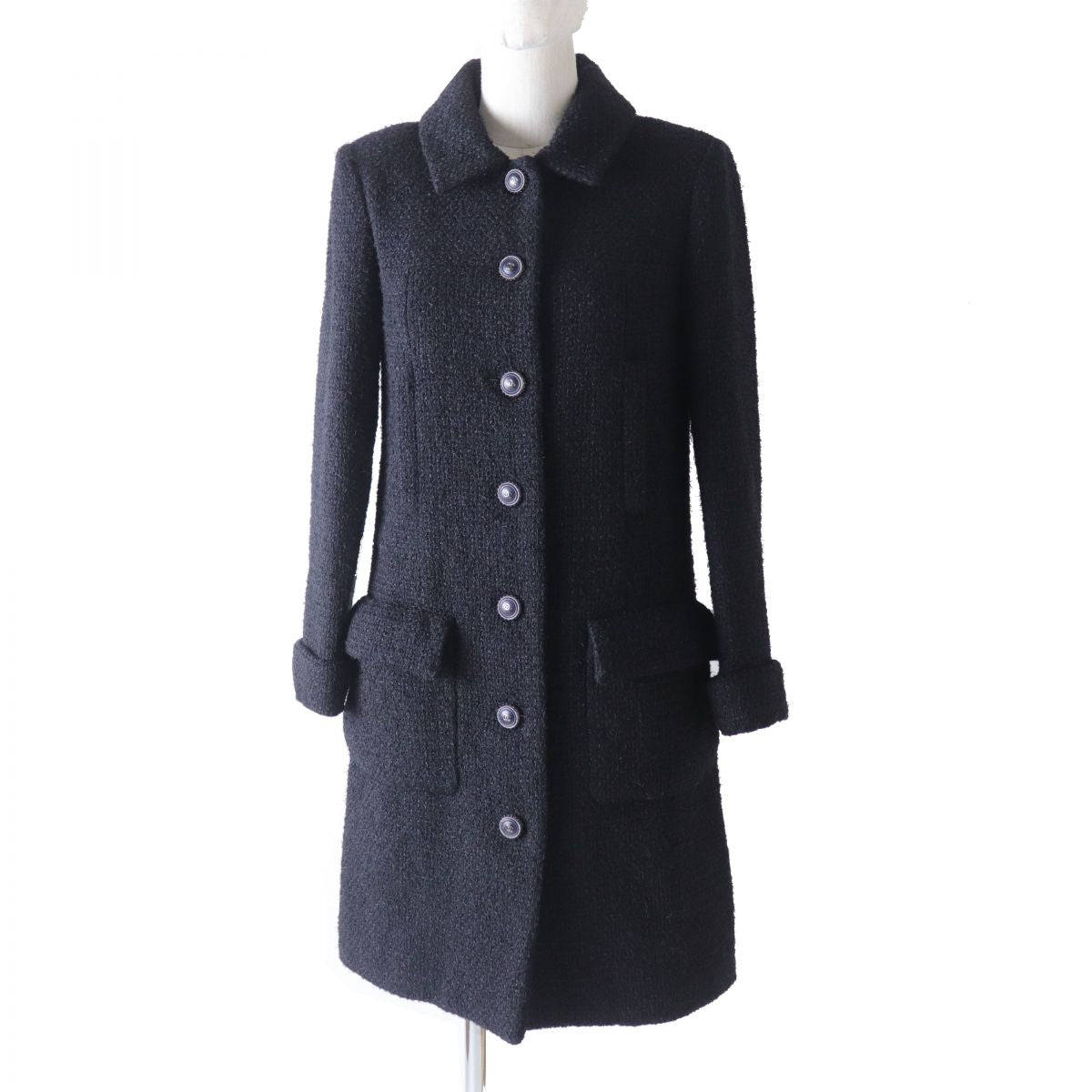 Chanel COCO Mark Tweed Coat Black 34