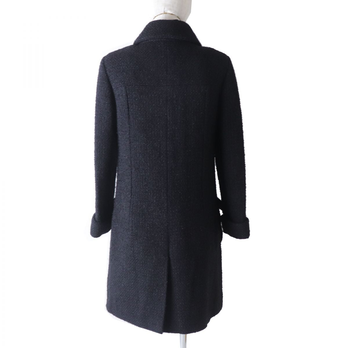 Chanel COCO Mark Tweed Coat Black 34
