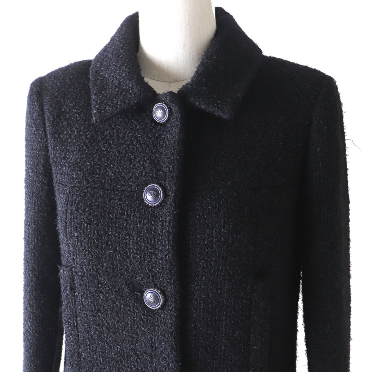 Chanel COCO Mark Tweed Coat Black 34
