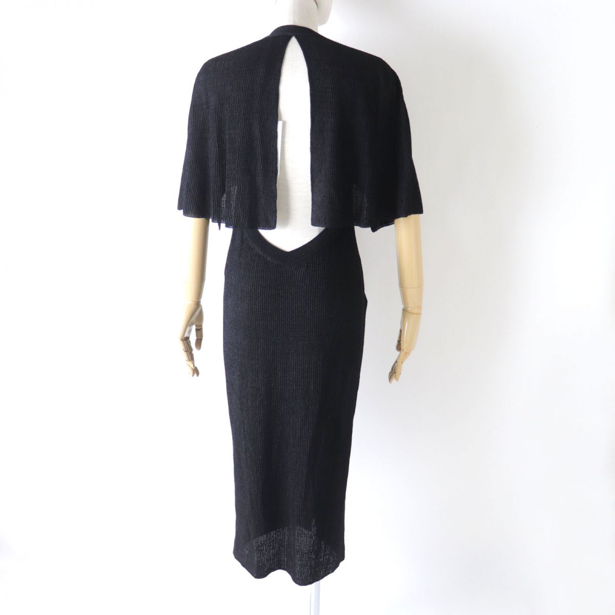 Chanel Logo Button Open Back Long Dress Black