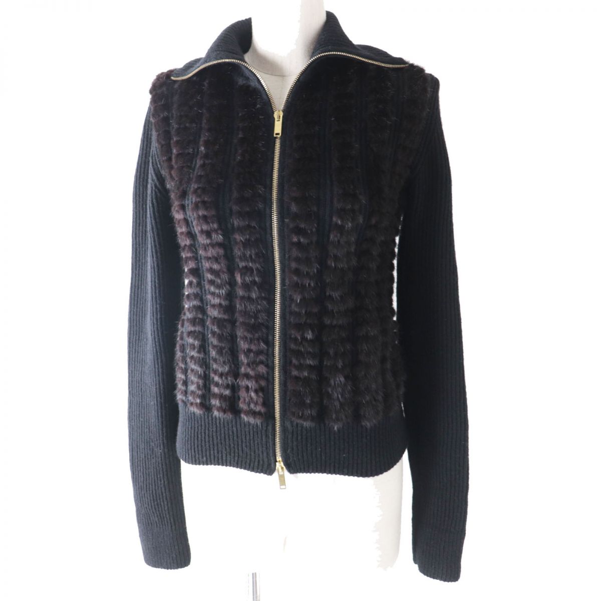 Luxury Gucci Trending 2025 Mink Fur Cardigan Black Brown XS