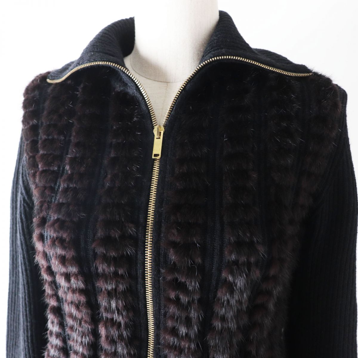 Luxury Gucci Trending 2025 Mink Fur Cardigan Black Brown XS
