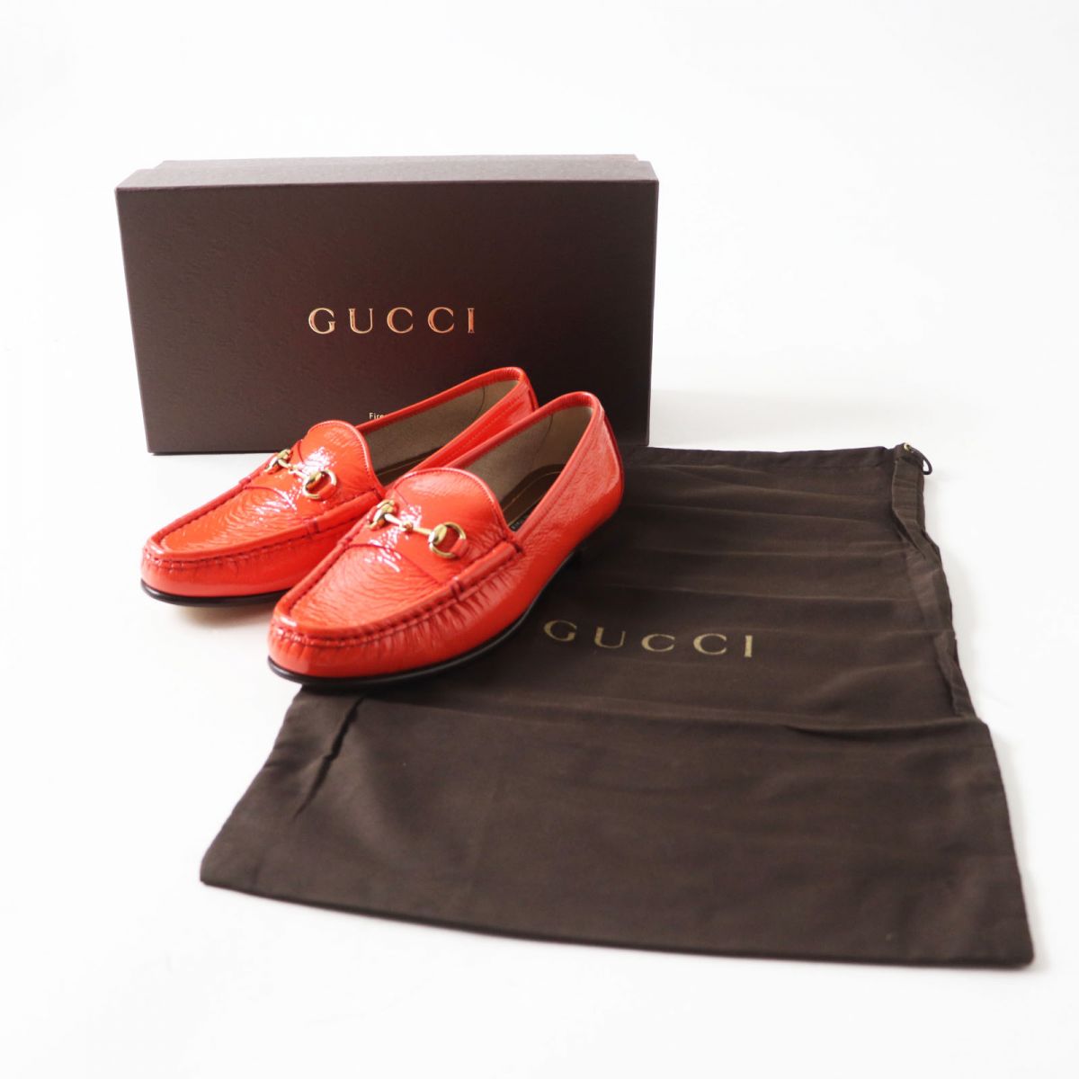 Luxury Gucci Trending 2025 Patent Leather Horsebit Loafers 35.5