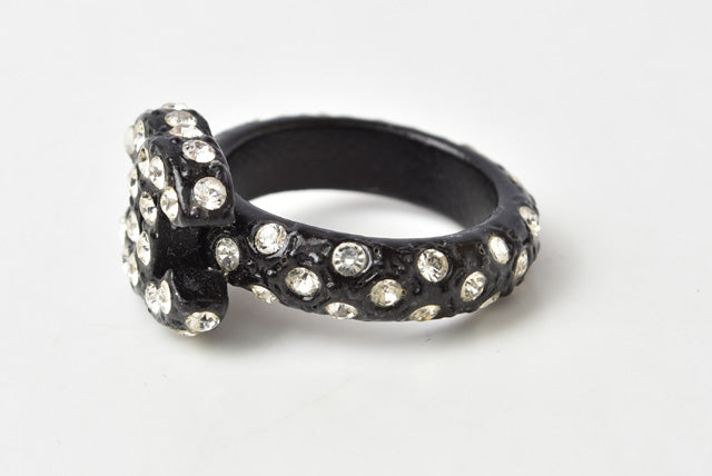Chanel Coco Mark Rhinestone Black Ring Size 12