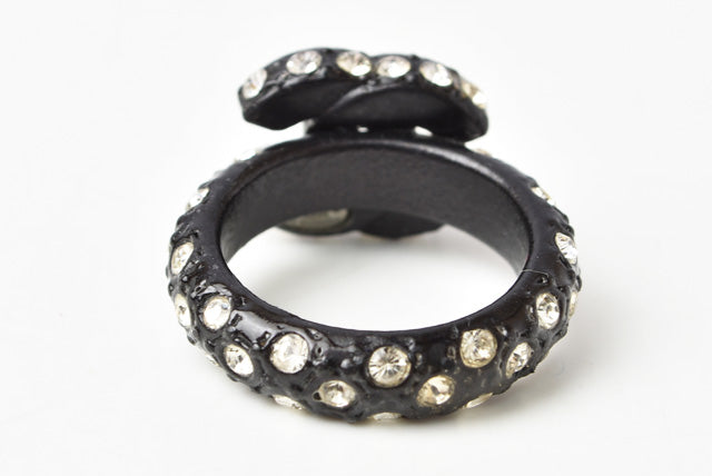 Chanel Coco Mark Rhinestone Black Ring Size 12