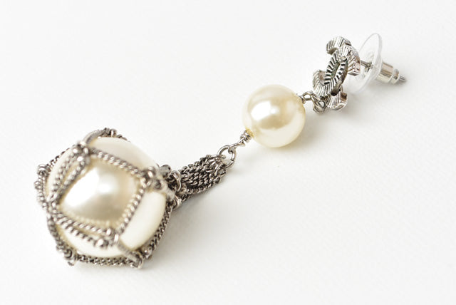 Chanel Silver Pearl Motif Earrings