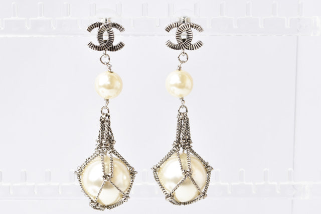 Chanel Silver Pearl Motif Earrings