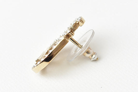 Chanel Earrings CC Mark Clover Motif Rhinestone Gold