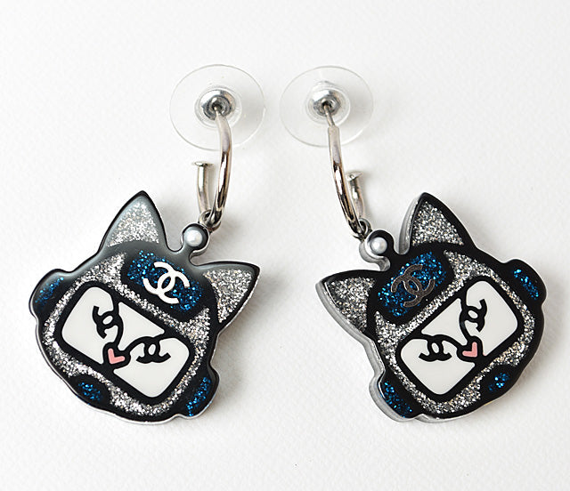 Chanel Plastic Earrings Blue/Silver