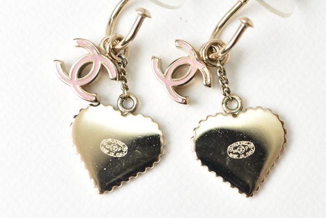 Chanel Resin Earrings CC Mark Heart Motif Pink/Gold