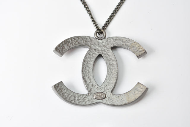 Chanel Necklace/Pendant, Metal, Rhinestone, Gunmetal/Red, W3.7×H2.8cm, 42cm