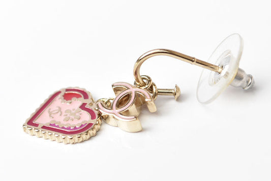 Chanel Swing Earrings CC Mark Heart Motif Pink Gold