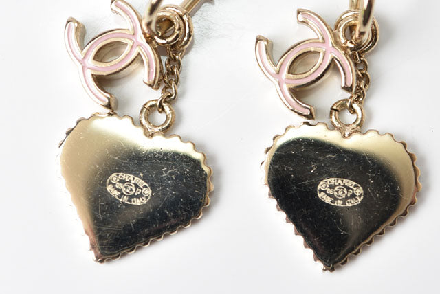 Chanel Swing Earrings CC Mark Heart Motif Pink Gold