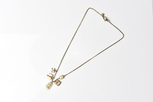 Chanel Necklace Pendant Chain Marine Motif CC Gold