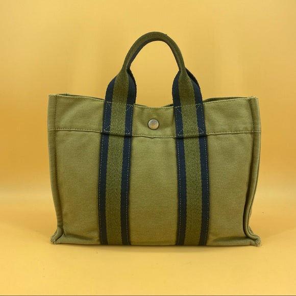 Luxury Hermes Green Canvas Fourre Tout PM Tote Bag