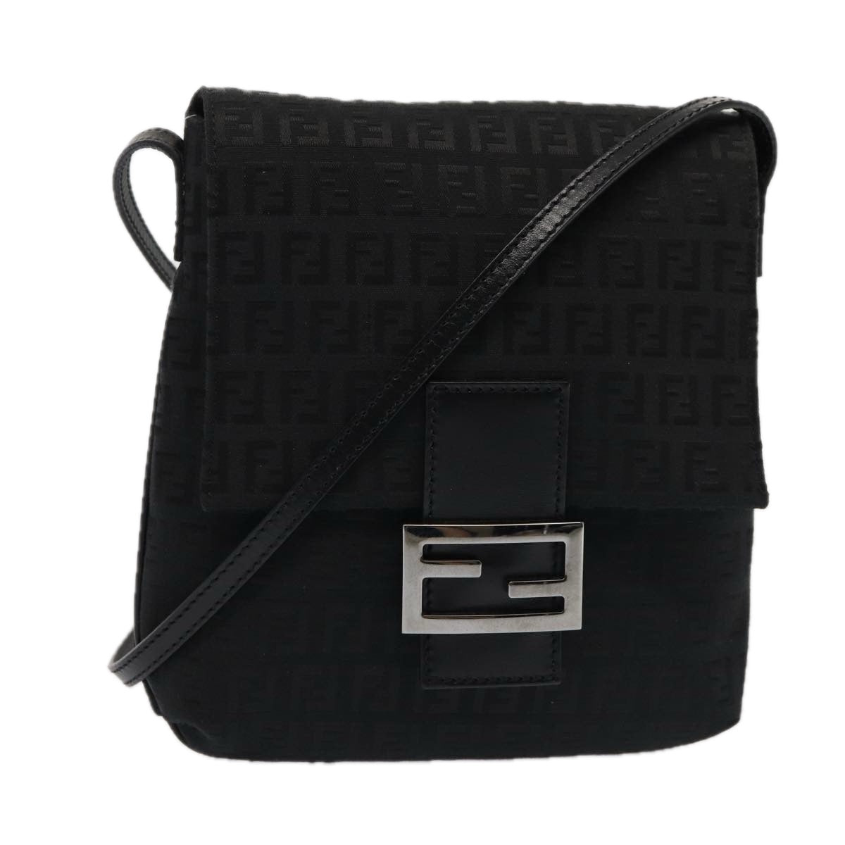 Luxury Fendi Zucchino Canvas Mamma Shoulder Bag Blackmr359