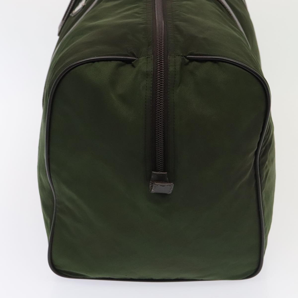Luxury Prada Boston Bag Nylon Khaki Brown Silver  mr452