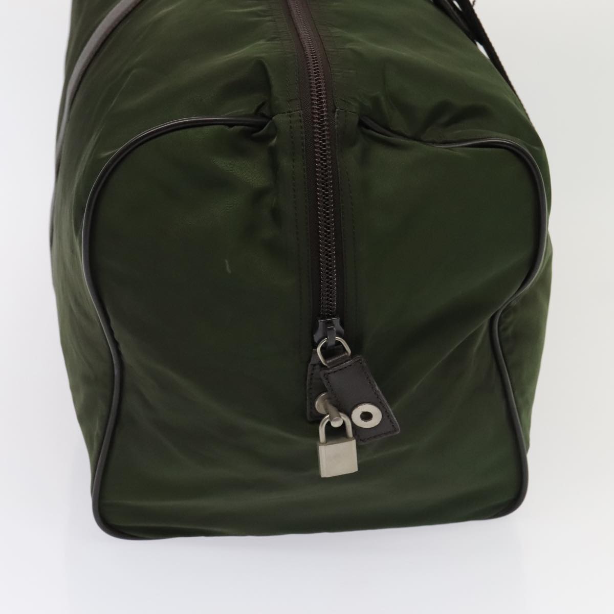 Luxury Prada Boston Bag Nylon Khaki Brown Silver  mr452