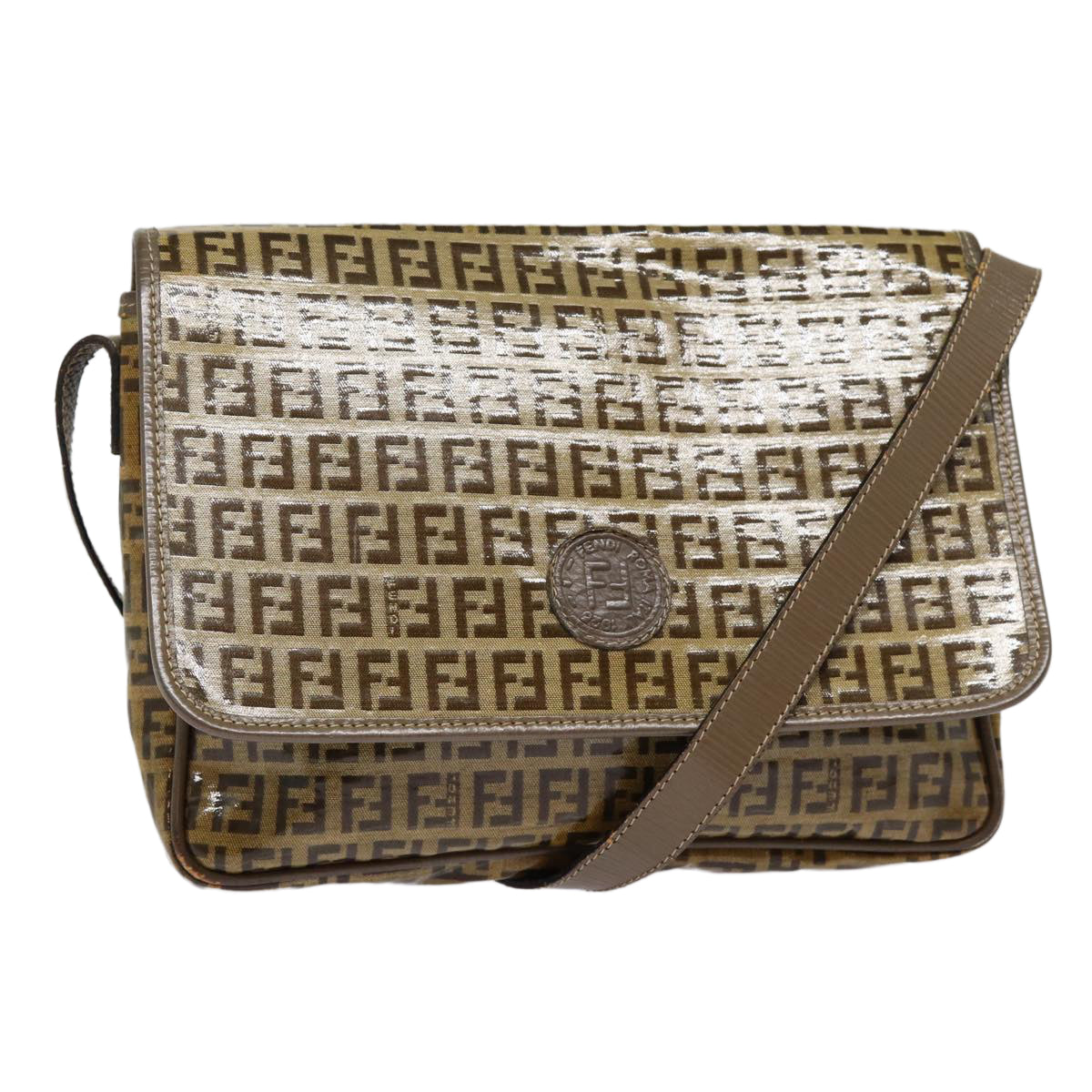 Luxury Fendi Zucchino Canvas Shoulder Bag Brown Silvermr463