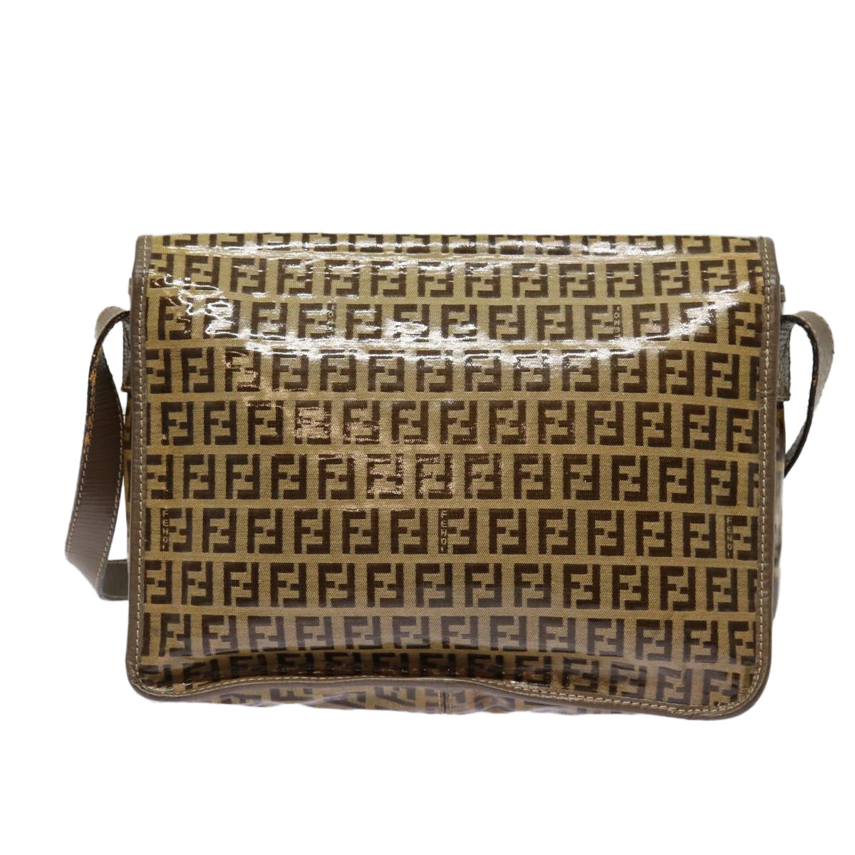 Luxury Fendi Zucchino Canvas Shoulder Bag Brown Silvermr463
