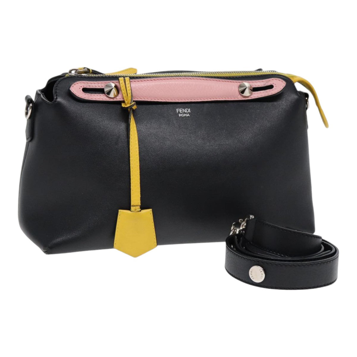 Luxury Fendi By The Way Medium Hand Bag Leather 2way Black Silvermr464