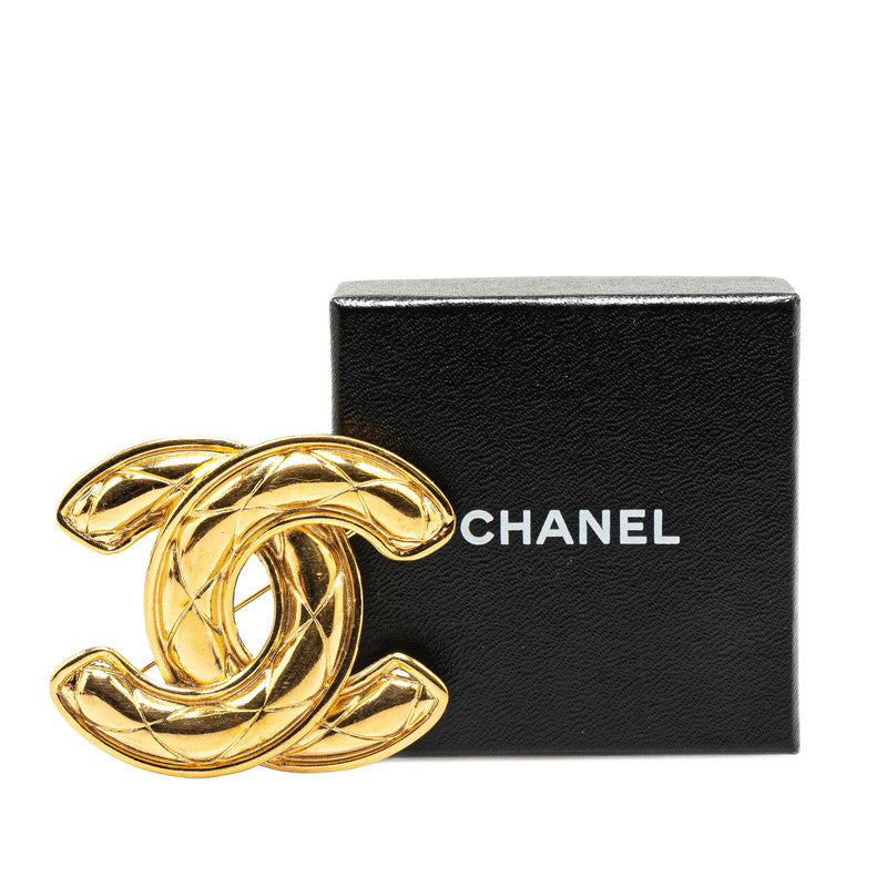 Chanel Vintage Matelasse Coco Mark Brooch Gold Plated