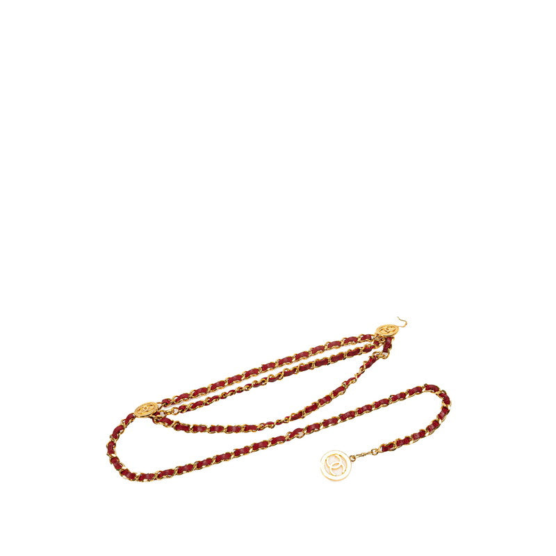Chanel Vintage Coco Mark Chain Belt Red Gold