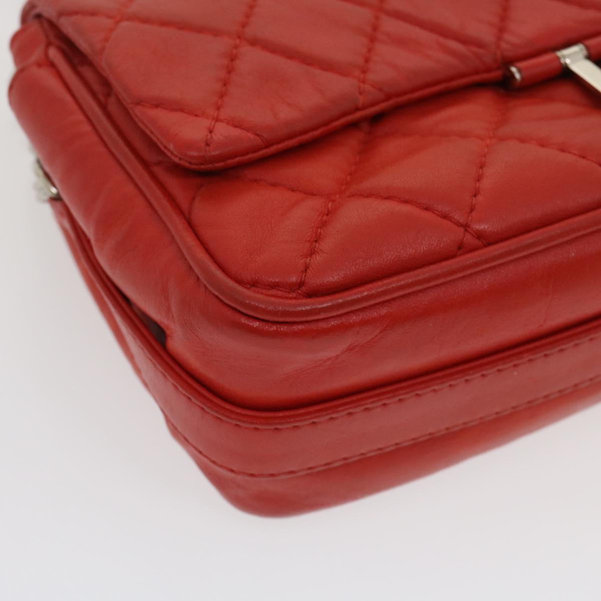 CHANEL Matelasse Chain Flap Shoulder Bag Lamb Skin Turn Lock Red CC  35174A