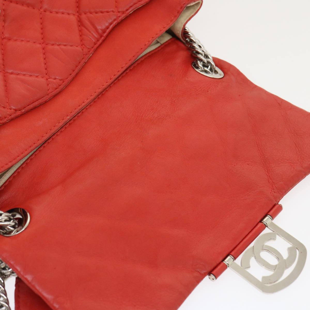 CHANEL Matelasse Chain Flap Shoulder Bag Lamb Skin Turn Lock Red CC  35174A