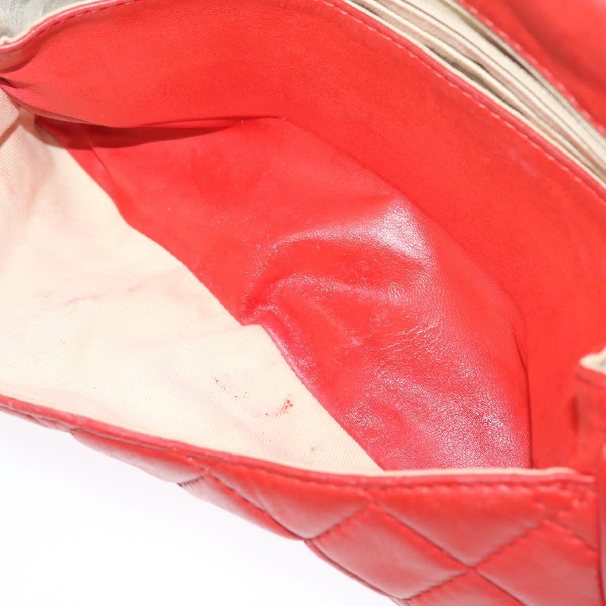 CHANEL Matelasse Chain Flap Shoulder Bag Lamb Skin Turn Lock Red CC  35174A