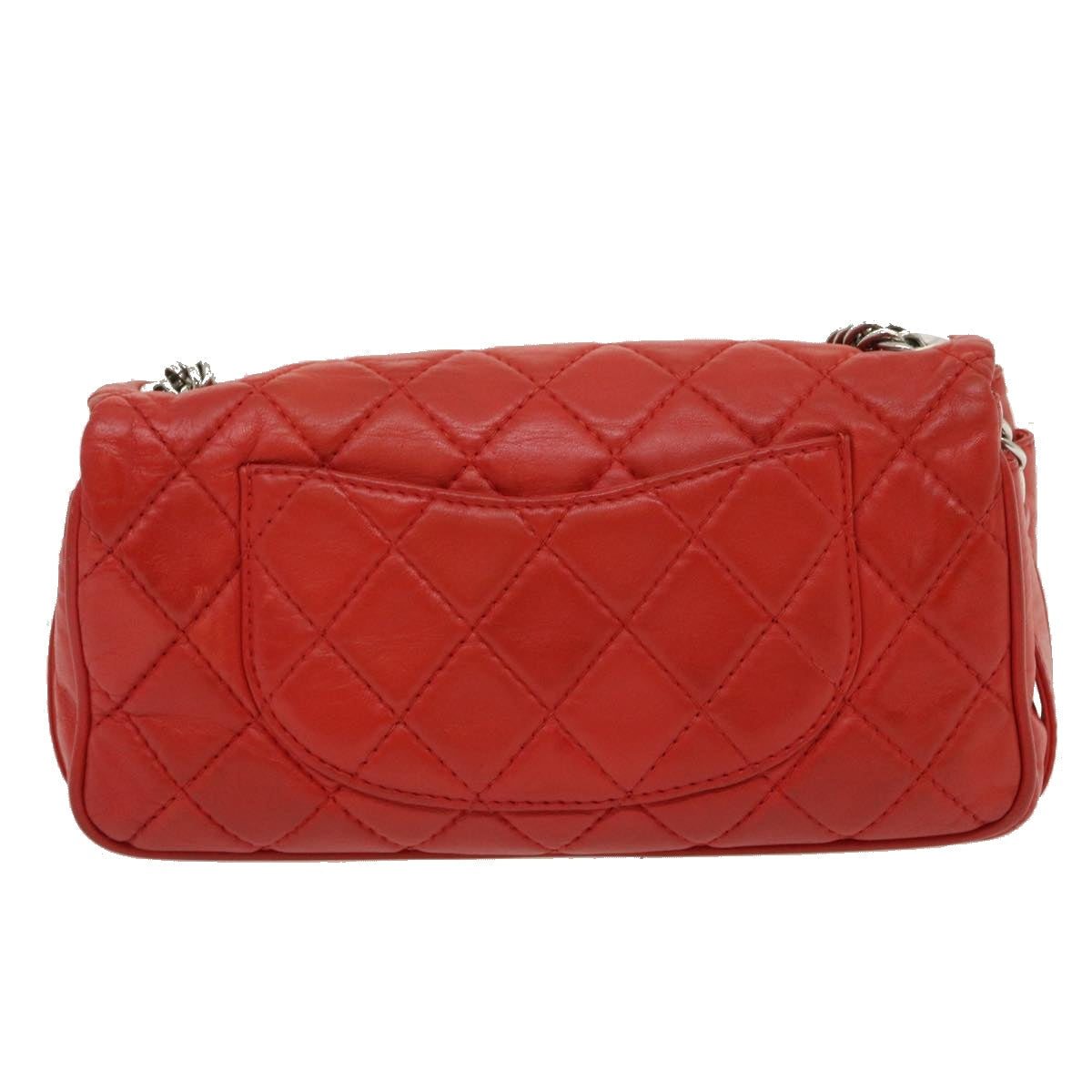 CHANEL Matelasse Chain Flap Shoulder Bag Lamb Skin Turn Lock Red CC  35174A