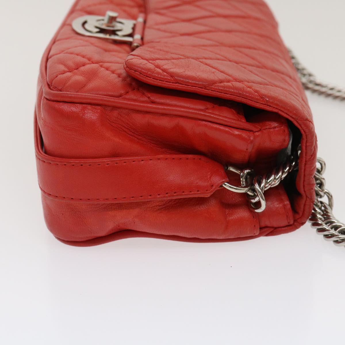 CHANEL Matelasse Chain Flap Shoulder Bag Lamb Skin Turn Lock Red CC  35174A