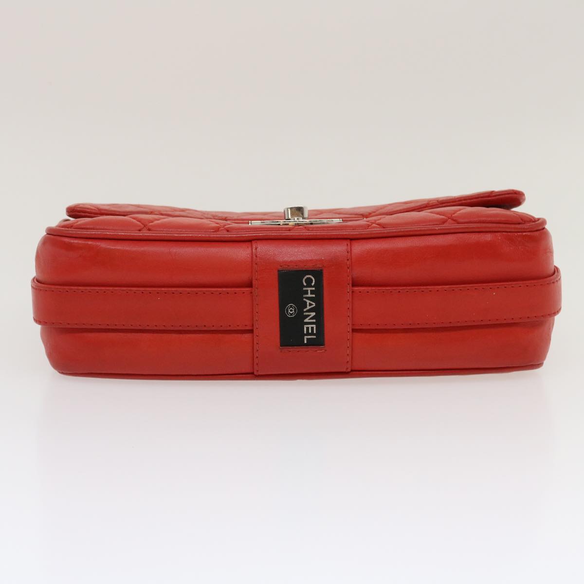 CHANEL Matelasse Chain Flap Shoulder Bag Lamb Skin Turn Lock Red CC  35174A