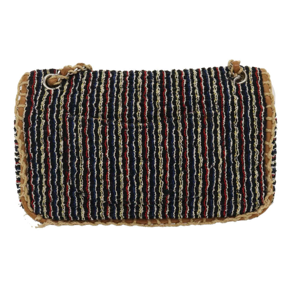 Luxury Chanel Matelasse Tweed Turn Lock Chain Shoulder Bag Navy Brown CC  nh616A