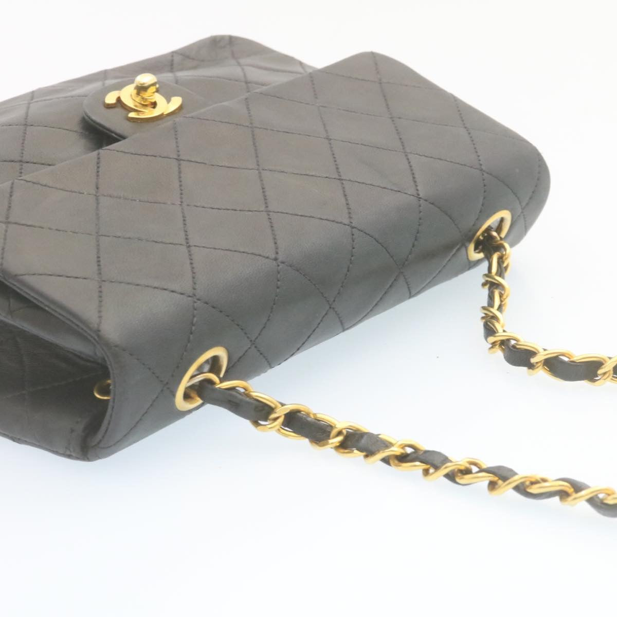 CHANEL Matelasse Chain Flap Turn Lock Shoulder Bag Lamb Skin Black  34659A