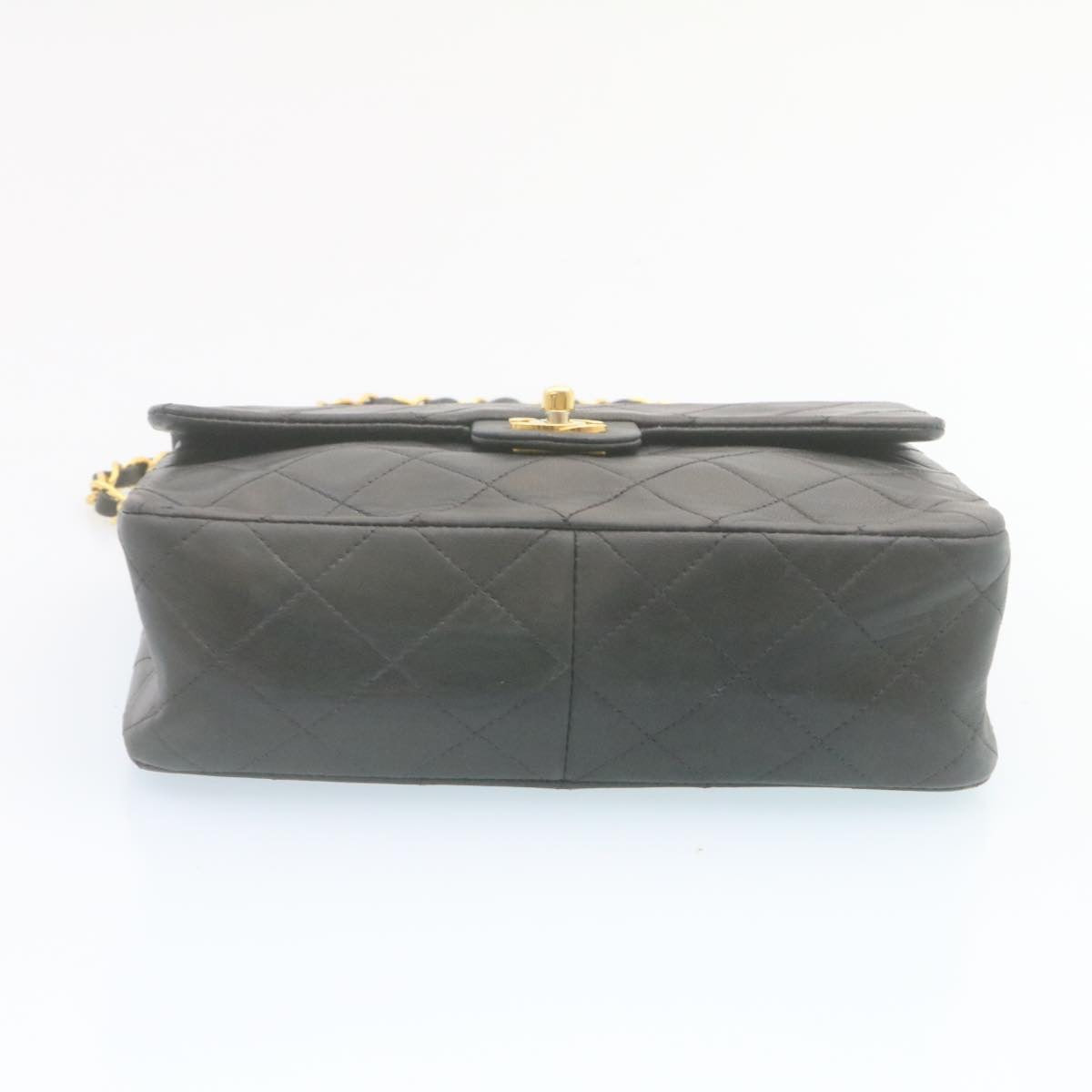 CHANEL Matelasse Chain Flap Turn Lock Shoulder Bag Lamb Skin Black  34659A
