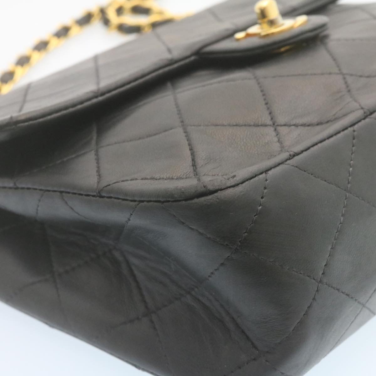 CHANEL Matelasse Chain Flap Turn Lock Shoulder Bag Lamb Skin Black  34659A