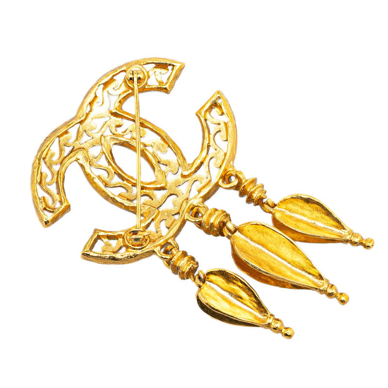 Chanel Vintage Coco Mark Swing Triple Brooch Gold